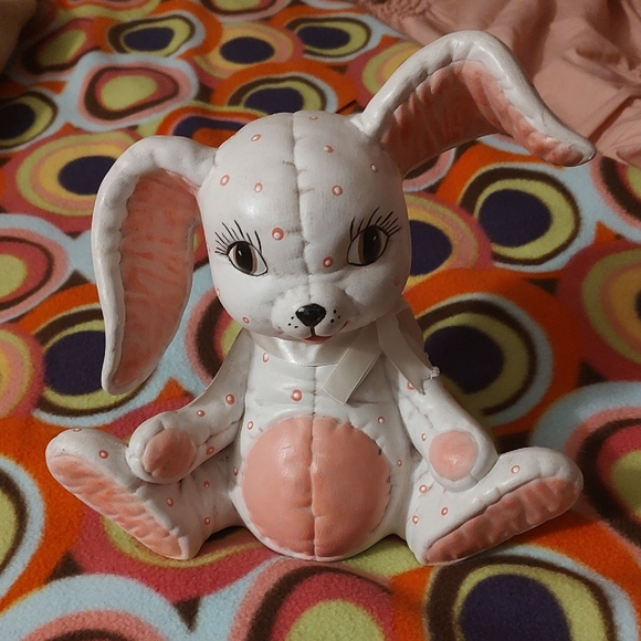 Rob Roy Vintage Pink and White Ceramic Bunny Bank 8" Tall - Picture 1 of 7